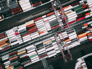 Top view of stacks of containers